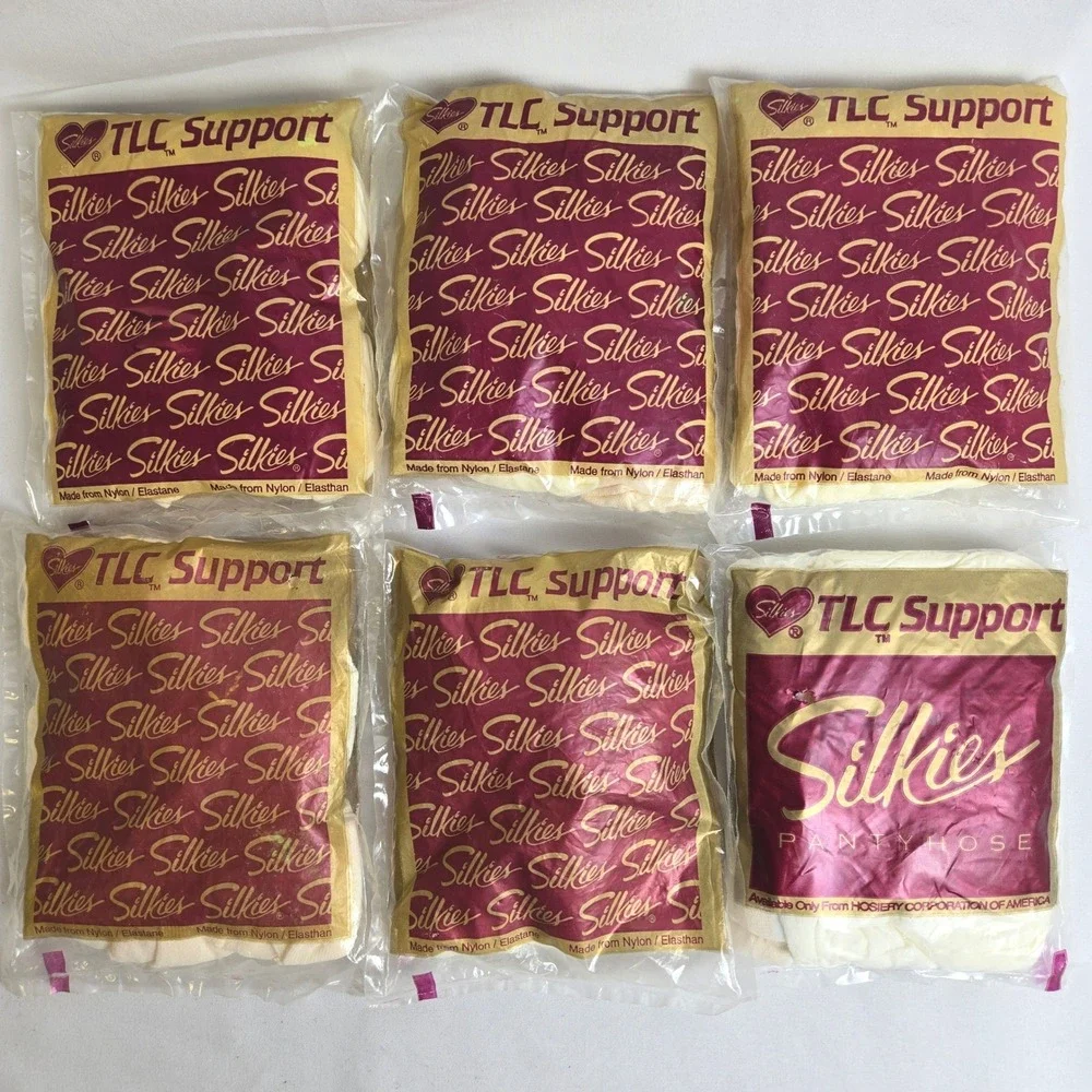 Silkies TLC Support Pantyhose Lot of‎ 6 Vintage, Nylon Spandex, White Large, New